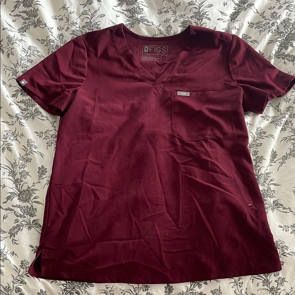 Figs Burgundy Catarina Scrub Top